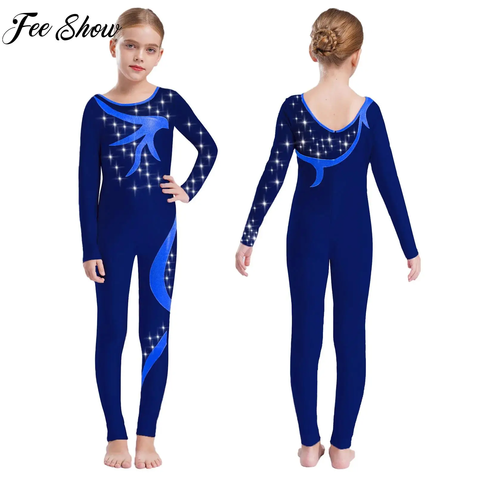 

Children Gymnastics Figure Ice Skating Dance Leotard Jumpsuit Shiny Rhinestones Bodysuit for Kids Girl Ballerina Stage Dancewear