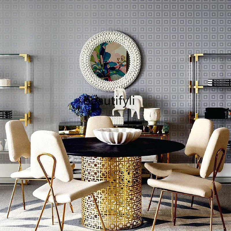 

American light luxury high-end dining table marble rectangular dining table and chair combination negotiation table