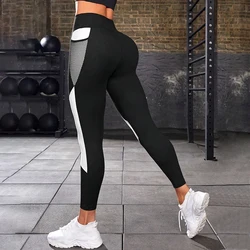 Colorblocked High Waist Yoga Pants with Pockets Leggings for Women Tummy Control Workout Leggings for Women