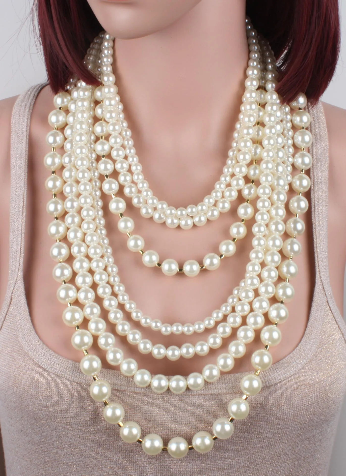 one set 7rows white ACRYLIC pearl round BEAD necklace earrings