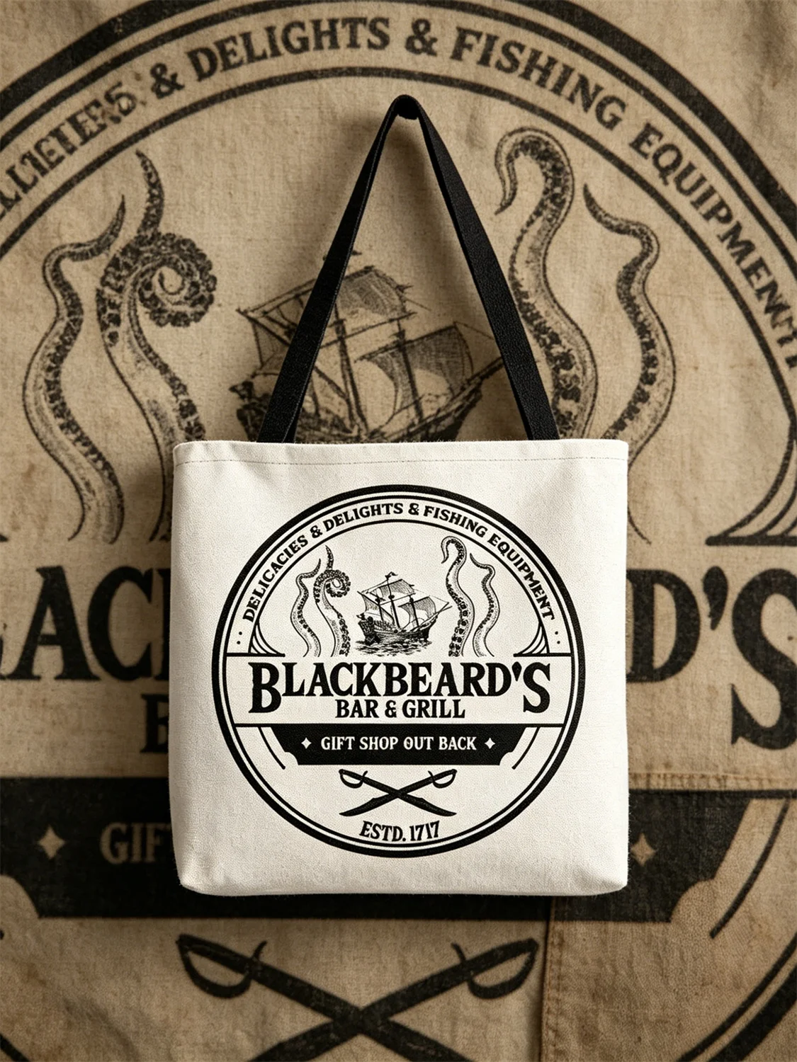 Blackbeards Bar And Grill Print Tote Bag Versatile Daily Carry For Commute And Shopping Ideal For Storing Everyday Essentials
