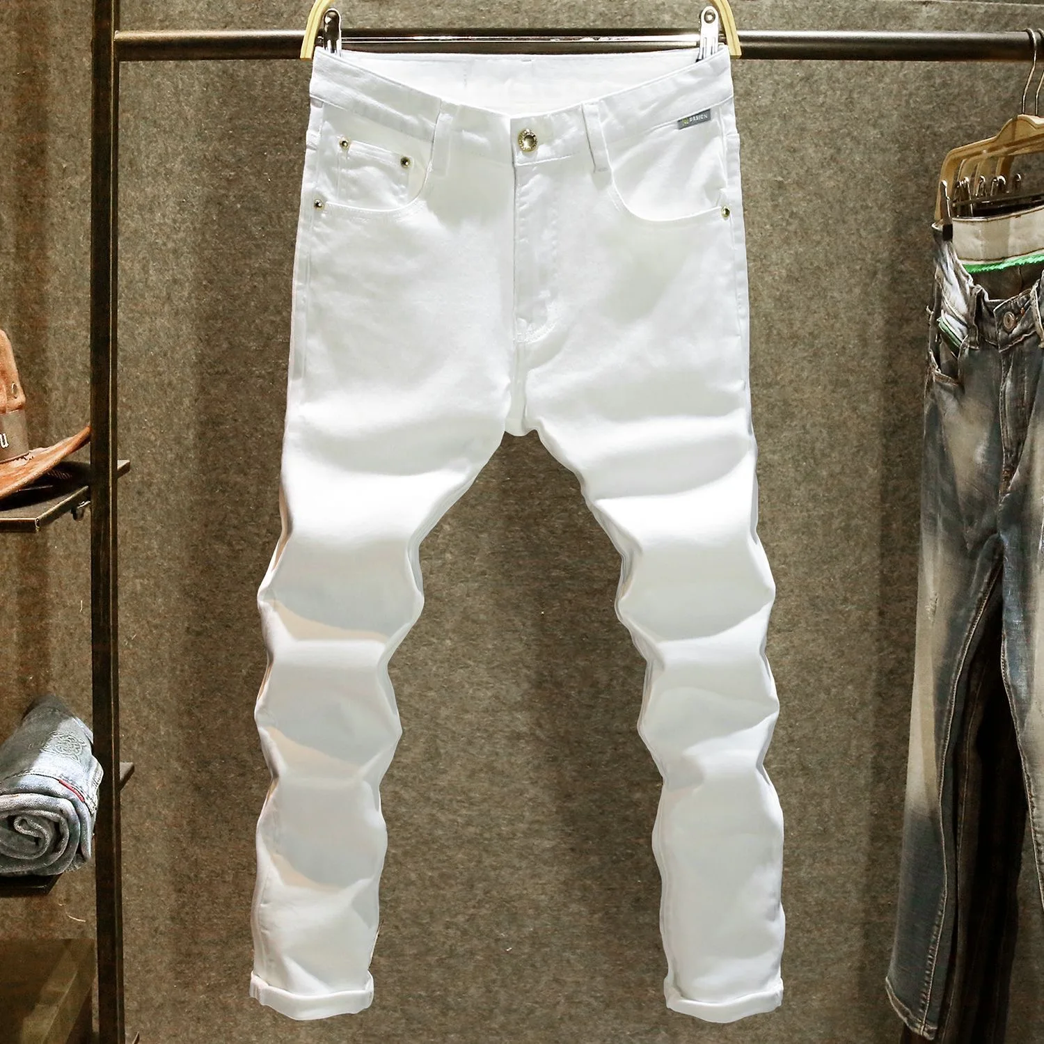 

New Spring/Autumn Fashion Trendy Classic White Stretch Denim Pants Men's Casual Slim Fit Comfortable Sports High Quality Jeans