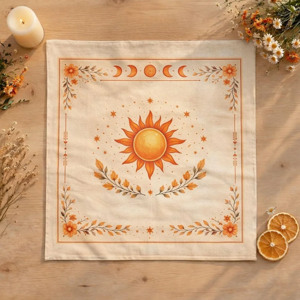 Litha Altar Cloth Multiple Sizes HD Print Boho Floral Sun Cotton Summer Solstice Pagan Table Decor Witch Gift