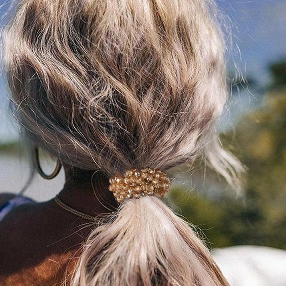 Women Crystal Elastic Hair Tie Hair Bead Ponytail Holder Hair Rope Handmade Rhinestone Hair Accessories