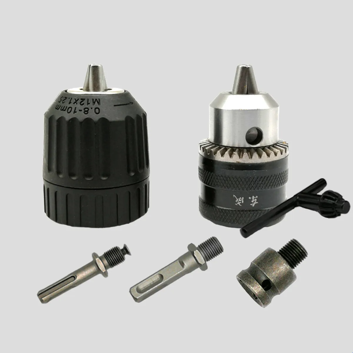 

B10 B12 B16 B18 1/2"-20UNF 3/8"-24UNF 5/8"-16UNF Коническое крепление 0,6-6 мм 1,5-10 мм 1,5-13 мм 3-16 мм Емкость сверлильного патрона