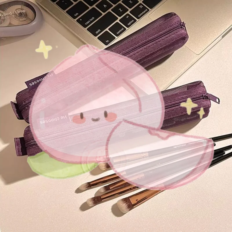 منظم فرش مكياج شبكي من النايلون، شفاف ومرئي، سعة كبيرة، محمول لأقلام الحواجب وأحمر الشفاه وتخزين السفر #1