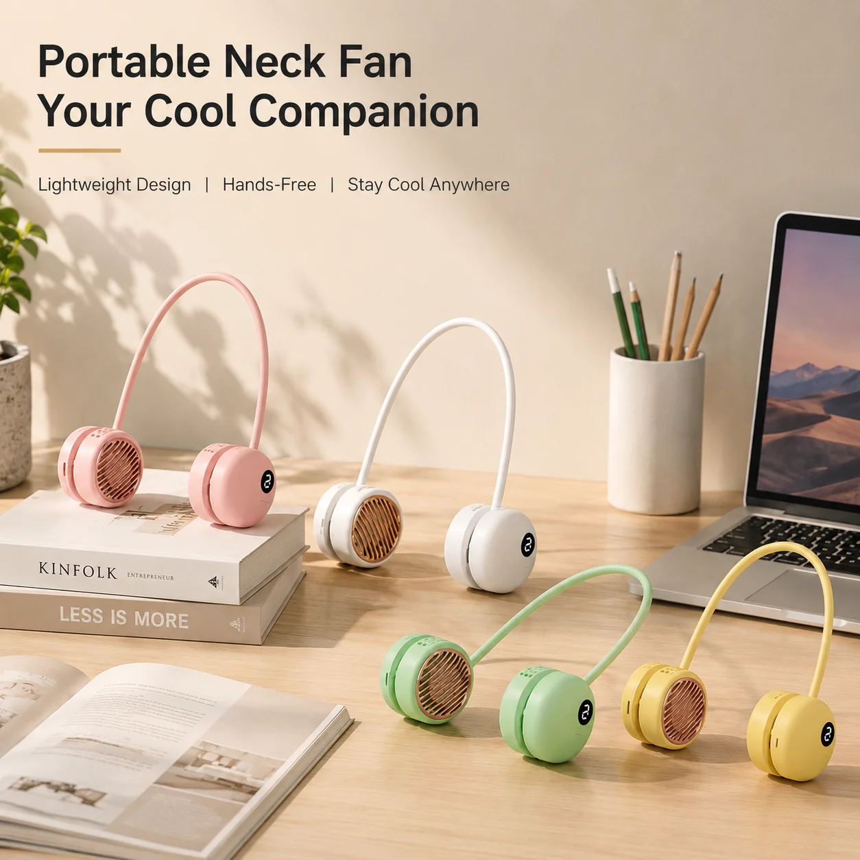 Bladeless Nackenlüfter Dual-Turbo 5 Stufen USB-C Tragbarer Ventilator Silikon Leise 165g Wiederaufladbar