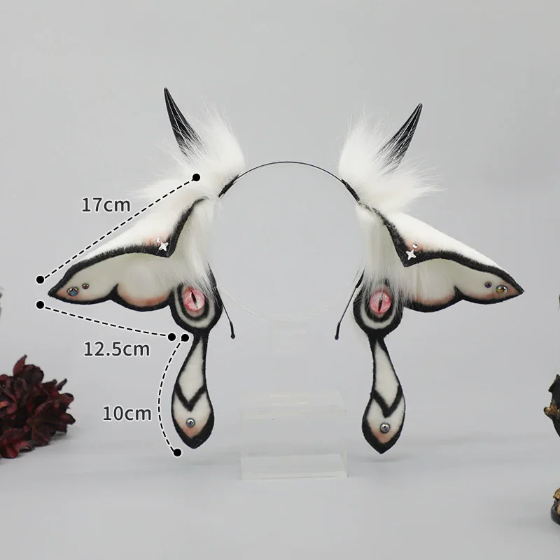 Halloween Devil Horns Headpiece Fantasy Creature Cosplay Convention Costume Hairband Realistic Faux Fur Moth Hair Accessories