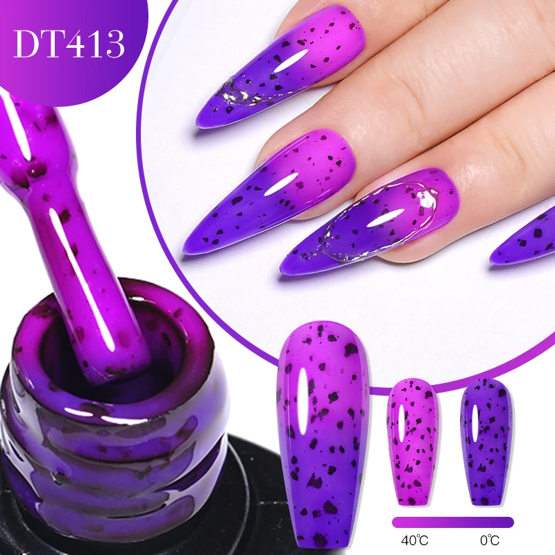 MEET ACROSS 7ML Purple Eggshell Thermal Gel Nail Polish 3 Layers Color changing UV Gel Varnish Glitter Semi Permanent Nails Art