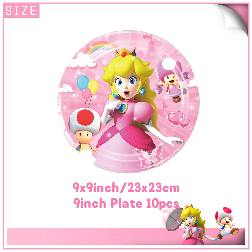 Princess P-Peach Theme Girl Birthday Party Decoration Disposable Tableware Tablecloth Balloon Background Banner Party Supplies