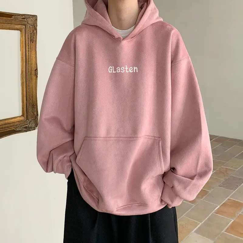 Purple suede sweatshirt for men 2024 autumn and winter American heavyweight hoodie trendy brand youth all match casual jacket
