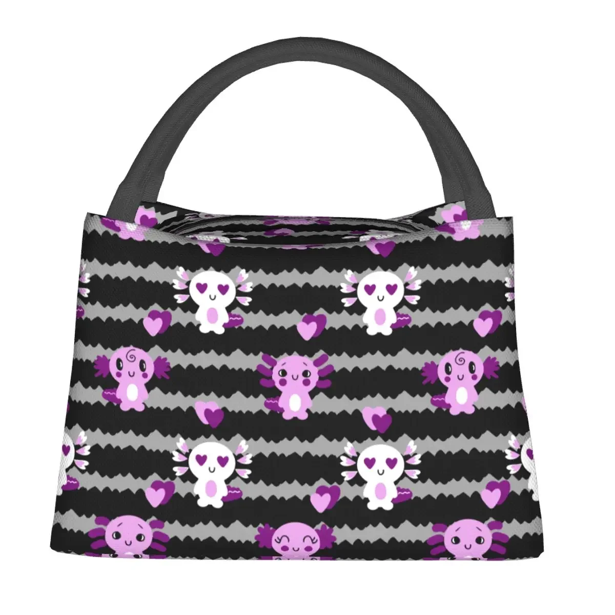 

Axolotls And Hearts Lunch Bag Cute Cartoon Portable Lunch Box Outdoor Picnic Print Cooler Bag Oxford Thermal Tote Handbags