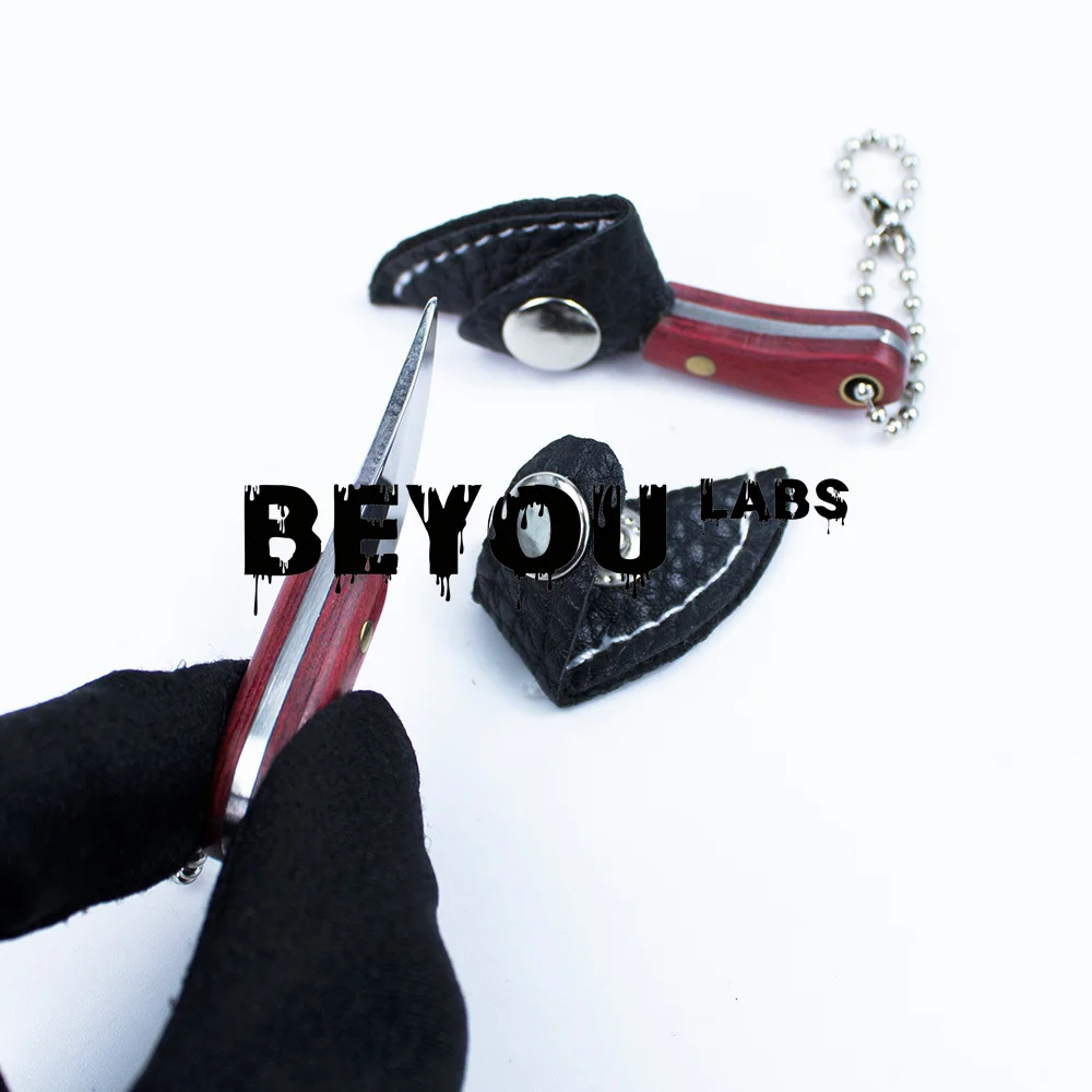 Cigar Accessories Mini Knife Leather Protective Cover Key Chain Sharp Damascus Tiny Pocket Knifes Wooden Handle Kitchen Cooking