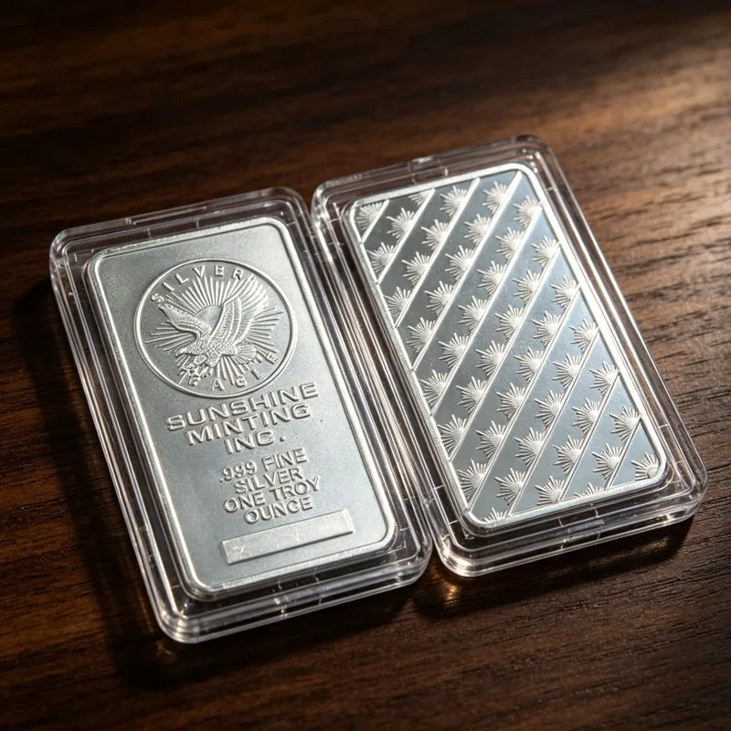 Verschiedene Arten von nichtmagnetischen Silberstücken 1oz Zinklegierung Silberbeschichteter Barren mit Vitrine – Detail 2