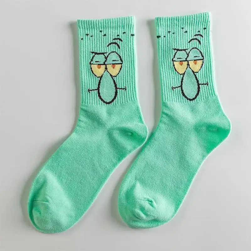 Cute Spongebob Socks Patrick Star Squidward Tentacles Cartoon Socks Pure Cotton Male Trend Tube Socks Student Socks