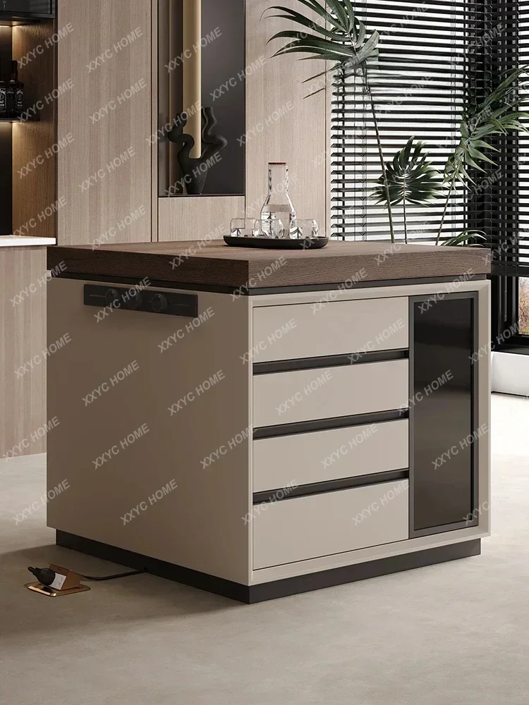 Minimalist Stone Plate Island Table Cabinet Open Kitchen Middle Island Table Movable Multi-Function Sideboard Cabinet