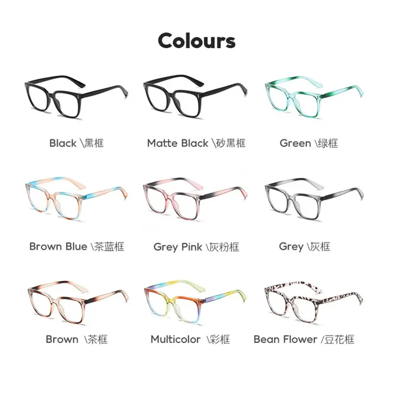 Fashion Gradient Anti Blue Light Flat Mirror Glasses Vintage Retro Large Frame Myopia Glasses Frame Eyewear for Adult,Women,Men