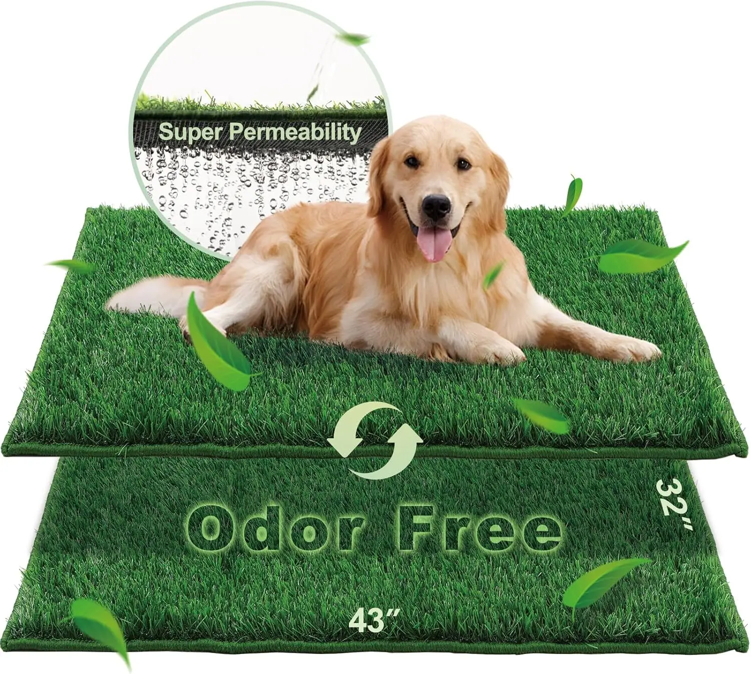 

Artificial Grass Dog Pee Pads, 2PCS Odor-Free Fake Grass for Dogs X-Large 43x32 Inches with Drainage Holes