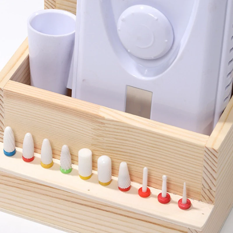 Nail Drill Machine Bits Wooden Holder for Nail Training Nail Art Accessories DIY Manicure Tools Box Display Box