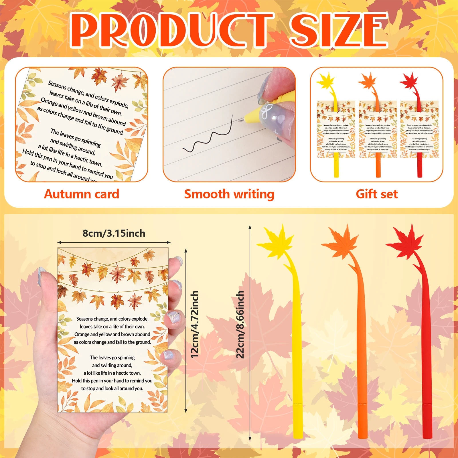 

30 комплектов осенних ручек в форме кленового листа, креативные новые ручки, осенние шариковые ручки, объемные осенние ручки для письма на День Благодарения с поздравительными открытками