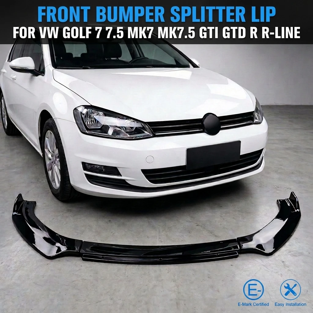 Image of Für VW Golf 7 7.5 MK7 MK7.5 GTI GTD R R-Line 2012 2013 2014-2020 Frontstoßstangen-Splitter-Lippe Spoiler Modifizierte Frontlippe Umrandung Auto-Diffusor Frontlippe Auto-Karosserie-Kit