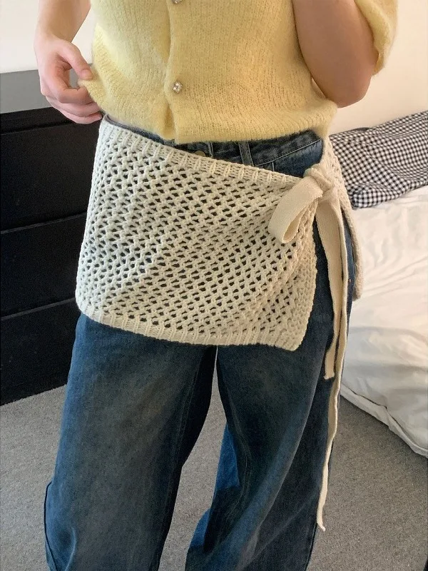 

plus Size Women's Fashionable Korean Style Knitted Half Skirt Belted Pencil Skirt Autumn Winter Layered Wear Versatile Short ...