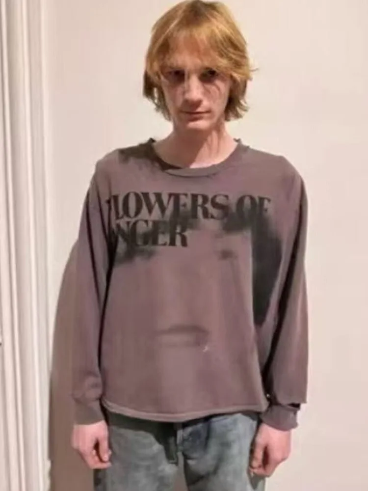 

Винтажная футболка с длинным рукавом Waed Enfants Riches Depimes FW Flowers of Anger, хлопковая, для уличного стиля, танцев, повседневная, удобная посадка