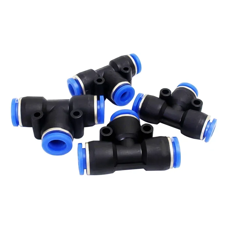 10PCS PE 4 6 8 10 12 14 16mm Pneumatic Fitting Tee 3 Way One Touch Push In AIR Hose Quick Release Fitting