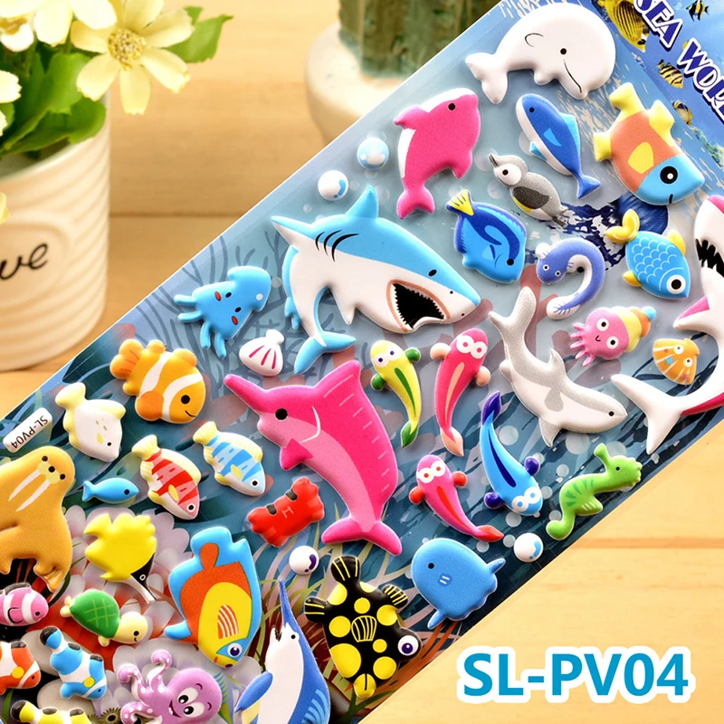 Sea Life Animal Shark Dolphin Fish Stereo 3D Bubble Sticker Diary Sticker Decoration Stationery Stickers