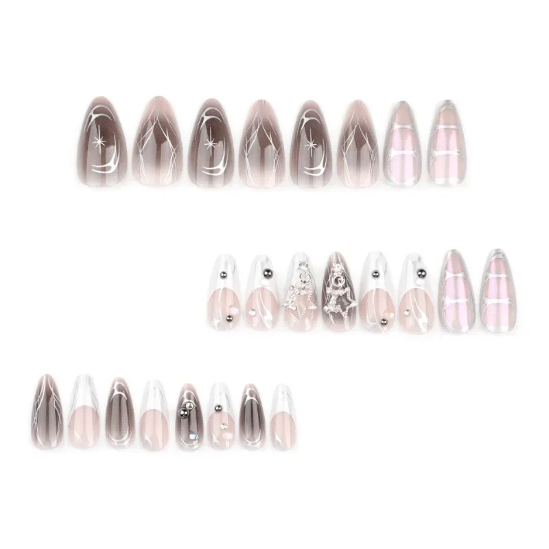 Press on Nails 24pcs/set Cool Hot French Wear Nail Slice Flame Smudging Fake Nail Full Cover Removable Nail Art for Women Beauty