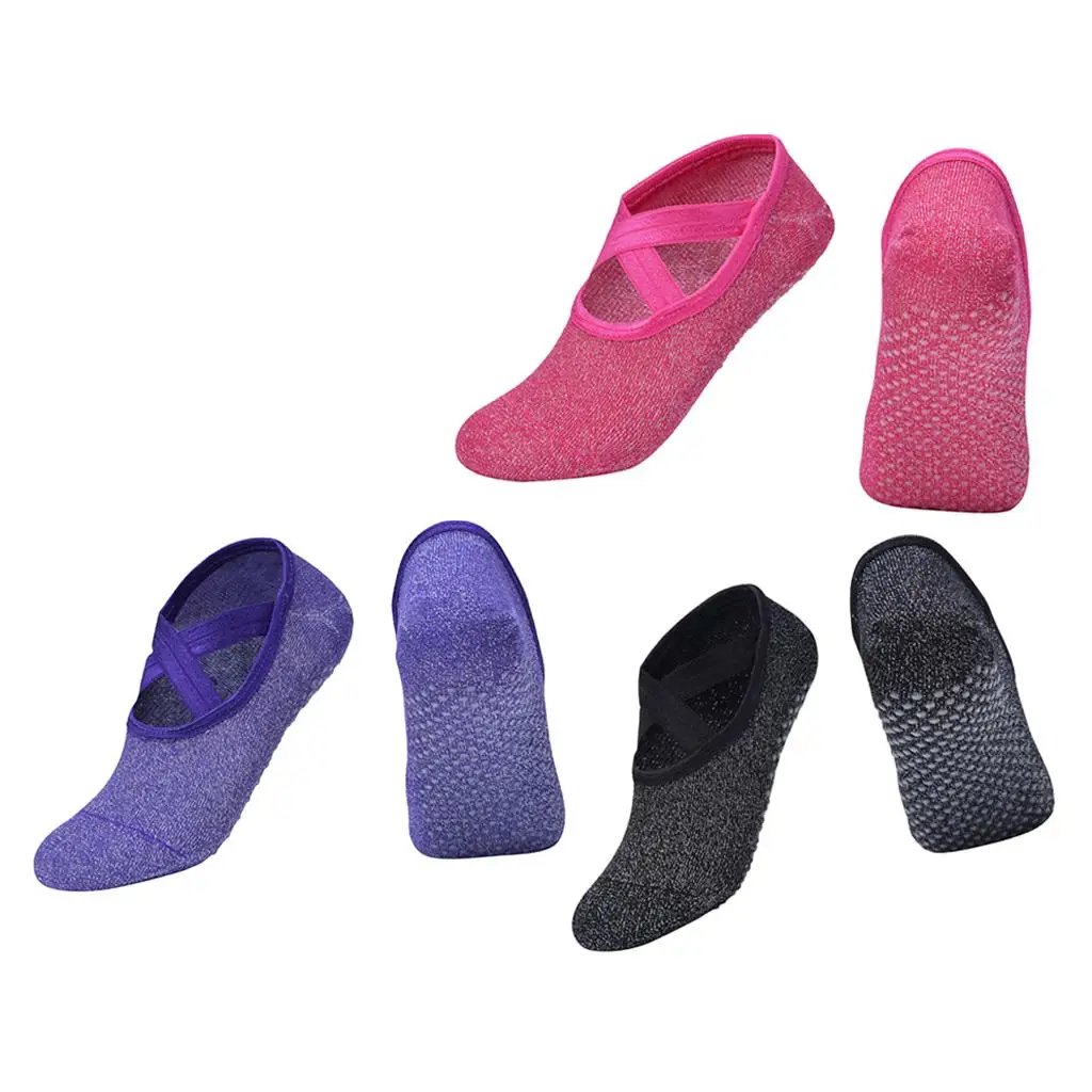 

3 Pair Fitness Socks Yoga Shoes Grip Massage Gripper Socks for Home, Gym, Yoga, Added Balance and Stability