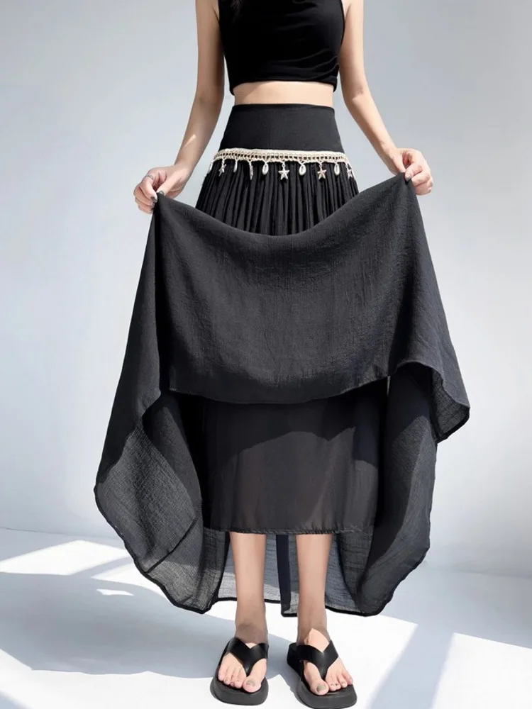 Gonne lunghe bohémien primavera estate Donna Nappa Shell Design Elastico a vita alta Spiaggia A-line Gonna Boho elegante casual