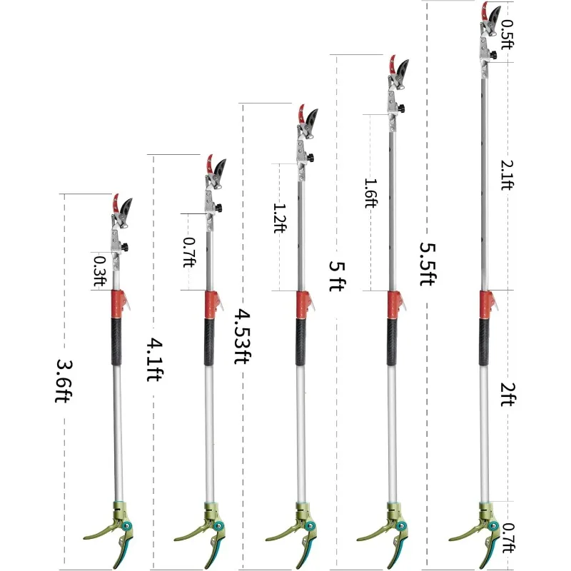 Pruner for Garden, Cut Upto , , Lightweight Aluminum Extendable Handle for Tree Branch Cutter, 3.67-5.45 FT, Silver