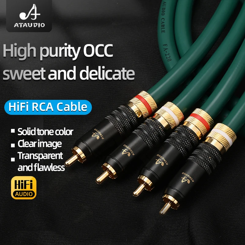 ATAUDIO HiFi RCA Cable for CD Player Amplifier 7N OCC 2-core with Shielding Hi-end Audio Cord 2RCA Male to 2RCA Male Wire