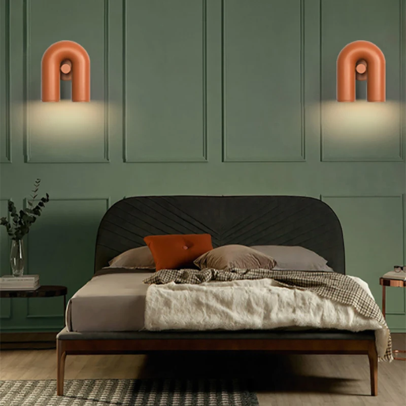U-Shaped Rotatable LED Wall Light Living Room Bedside Aisle Studio Sconce Home Art Deco Gray Black Orange Metal