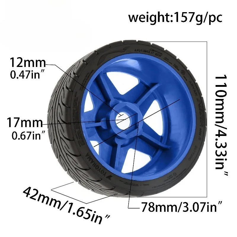 

4pcs 110mm 1/7 1/8 RC Rally Off-Road Buggy Tires Wheel 17mm Hex for 1/7 KM Rally WRC Citron C3 MJX Hyper Go 7303 7304