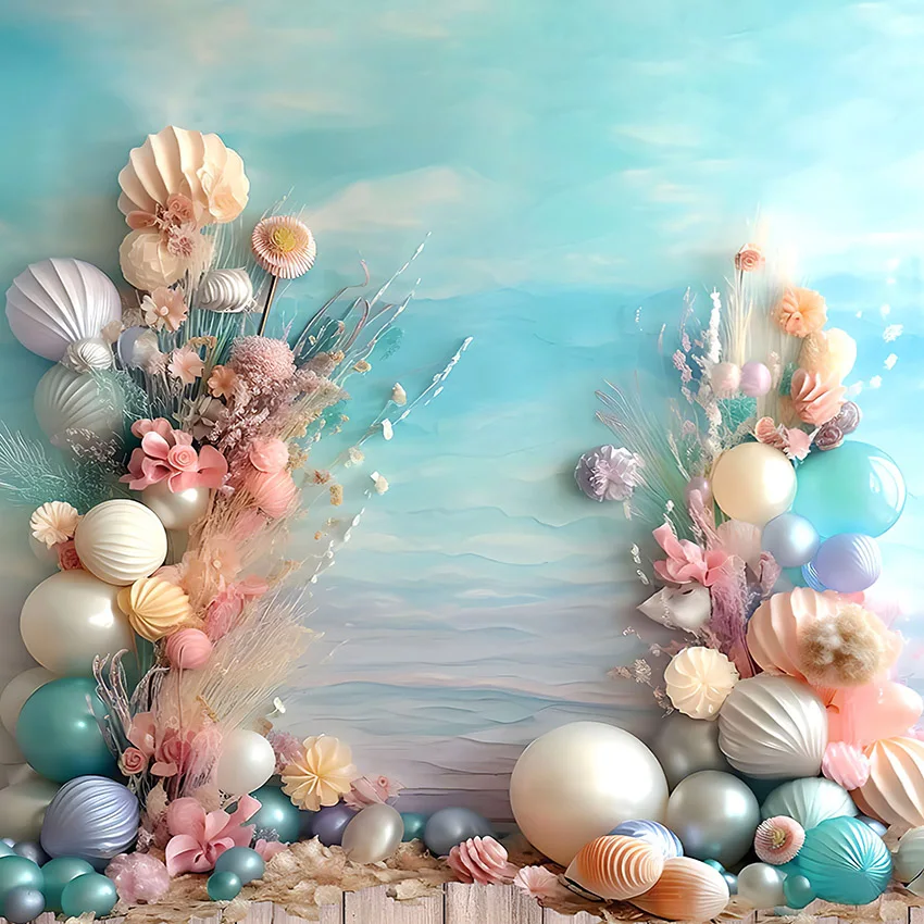 Mehofond Photography Background Under The Sea Mermaid Shell Girl Birthday Party Cake Smash Portrait Decor Photo Backdrop Studio