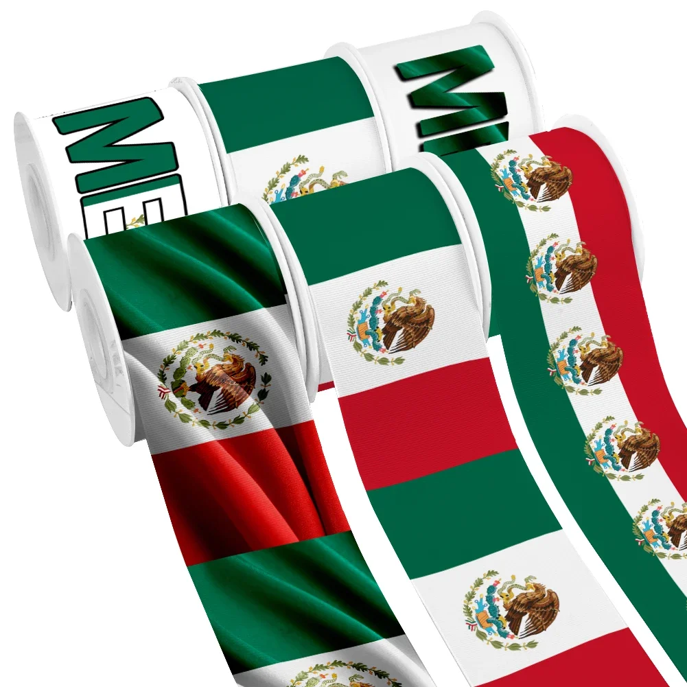 

National Flag Mexico Style 50yards Cartoon Printed Grosgrain Satin Ribbon for Gift Wrapping Hair Bow Craft Accessory