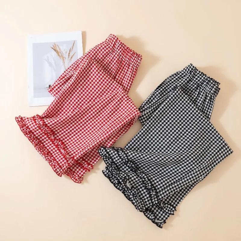 2025 Simple Plaid Home Pants Pure Cotton Double-layer Gauze Women's Pajama Pants Autumn Thin Casual Elastic Waist Sleep Bottoms