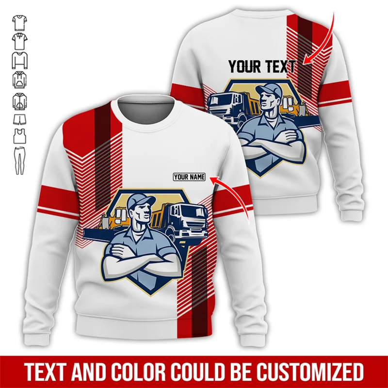 

3D Print Custom Text Round Neck Sweatshirt For Men Fashion Creative Design Long Sleeve Work Clothes Autumn Casual Loose Pullover