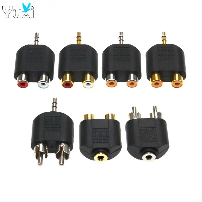 YuXi 1pc 3.5mm Audio Stereo Jack Female To 2 RCA Male Audio Jack Connector Adapter Converter for Speaker Power Amplifier