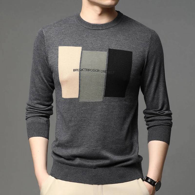 High end brand fashionable jacquard knitted men's sweater 2024 autumn and winter new warm thick personalized casual pullover