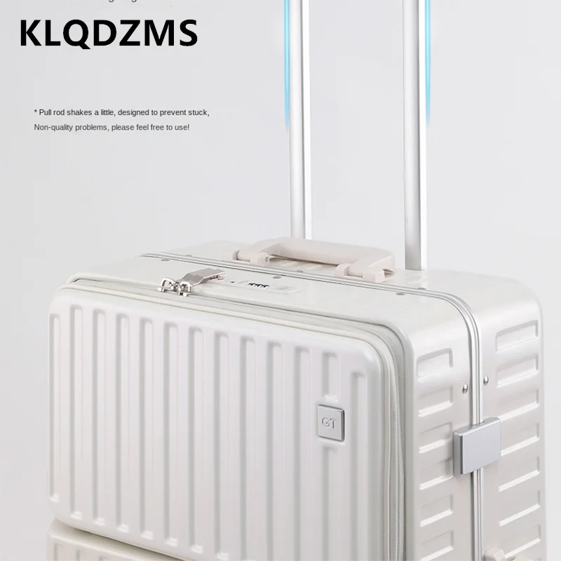 KLQDZMS 20 24 26 inch USB Charging Suitcase Front Opening Boarding Box Multifunctional Trolley Case Aluminum Frame Cabin Luggage