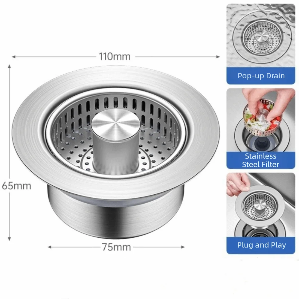 

Stainless Steel Kitchen Sink Drain Strainer Anti Clog Jump Up Sink Strainer Plug with Basket Filter Sink Filter Kitchen