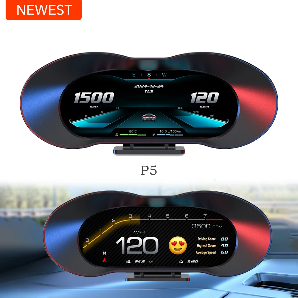 

Newest 6.5 Inches LCD Screen Multi Speed Temperature 2 GPS Slope Meter Car Head up Display P5 Digital Gauge Car Electronics