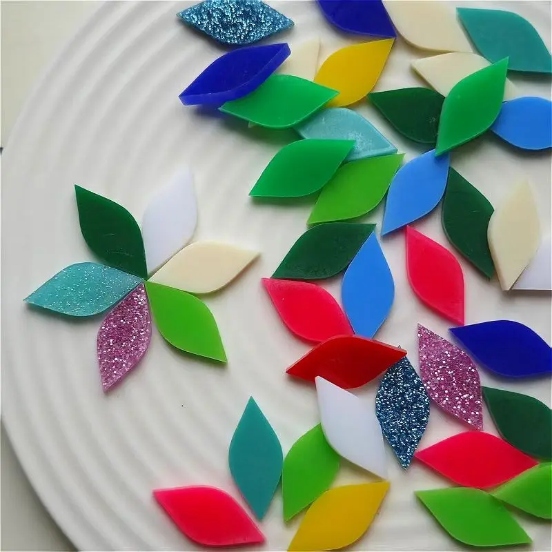 

Around 107pcs Soft Acrylic Mosaic Tiles leaf shaped Mix Colorful Tiles DIY Mosaic Making for Craft Arts Accessories 917