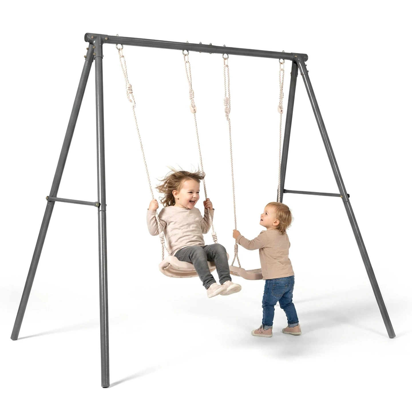 HyperMotion Grote dubbele tuinschommel, verstelbaar staal, voor kinderen, buitenspellen, 3+ stabiel