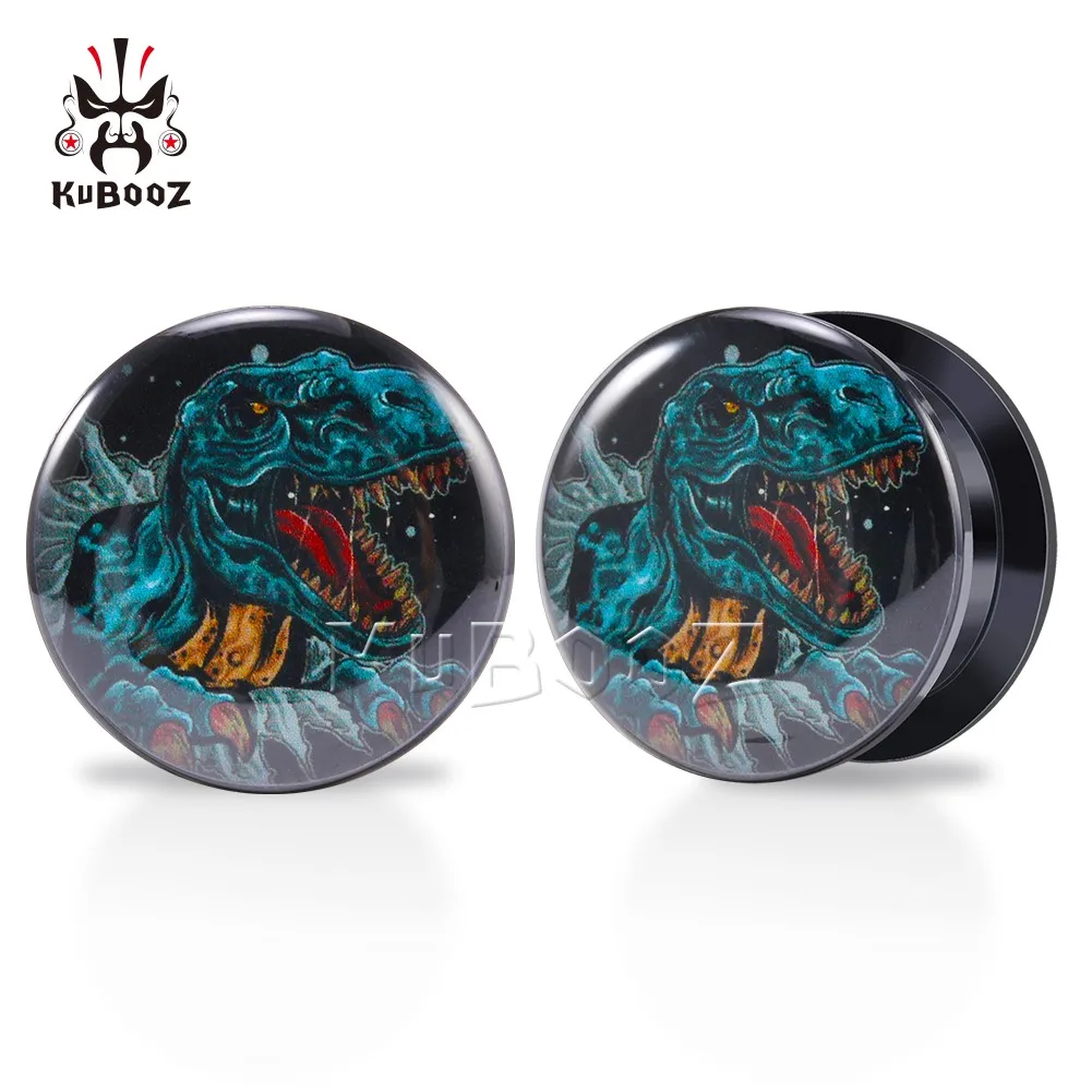 KUBOOZ Trend Acrylic Tyrannosaurus Rex Ear Tunnels Plugs Earring Piercing Gauges Body Jewelry Stretchers Expanders 6-30mm 2PCS