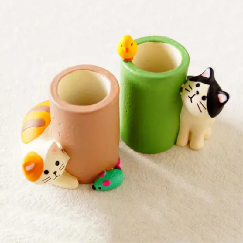 Cute Cat Catching Mice Pen Holder Stationery Storage Office Gadgets Pencil Holder Pen Stand Pen Organizer Cute Desk Accessories