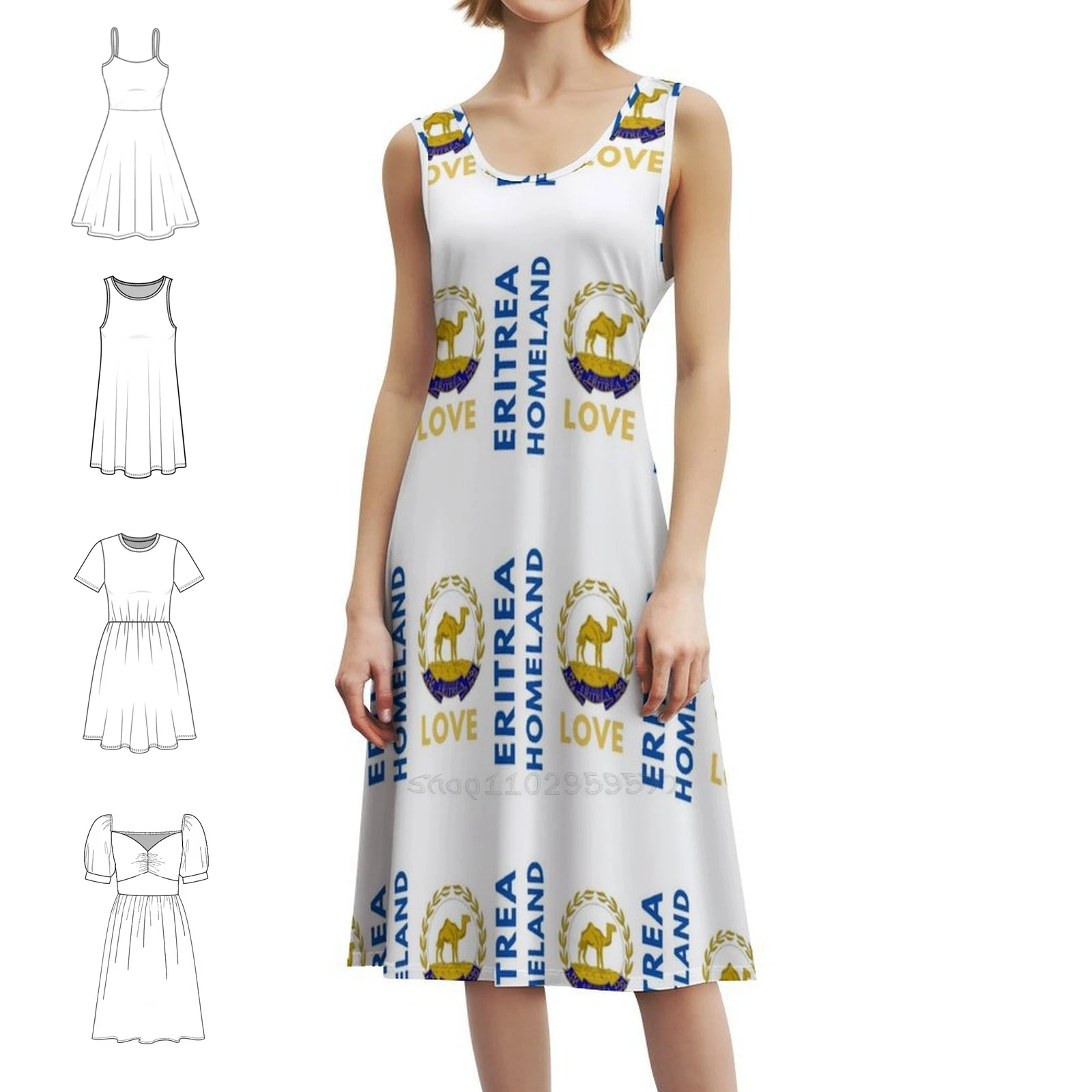 إريتريا فستان بفتحة عنق على شكل قلب فستان أنيق للحفلات الصيفية للنساء إريتريا أفريقيا إريتريا العلم فستان نسائي